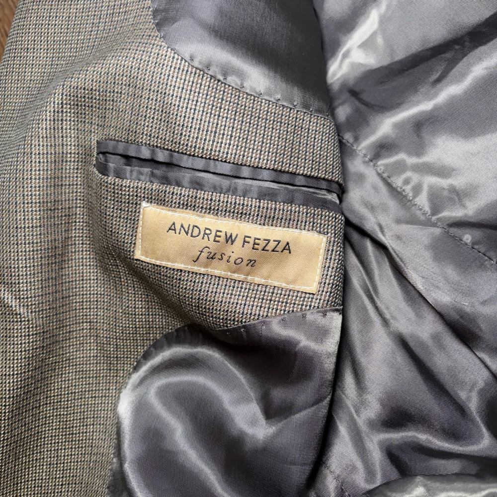 Andrew Fezza Fusion Silk Super 100s Wool Blazer Mens 40R Brown Micro Check - Picture 4 of 11